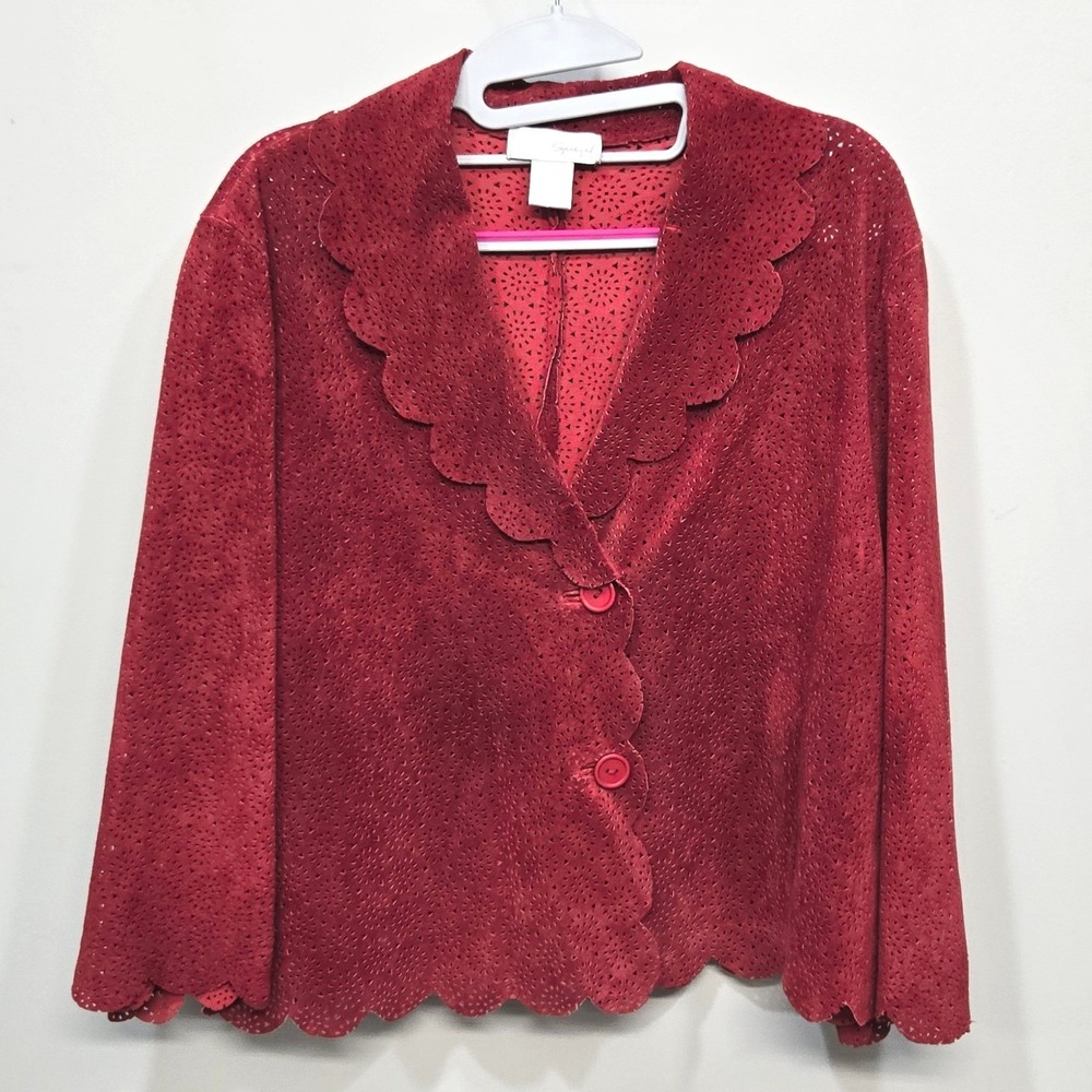 Vintage 90s Spiegel Suede Leather Jacket Plus Size 18‎ Laser Cut Scallop Western
